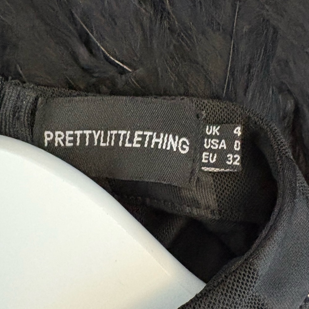 PrettyLittleThing Black Semi Sheer Feathered Long Sleeve Dress Size 0 - Picture 13 of 14
